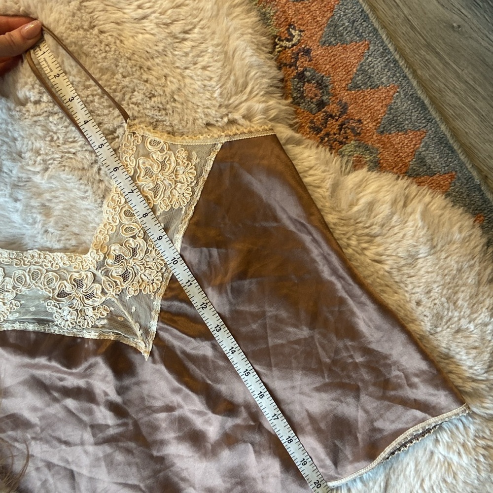Vintage satin lace camisole tank top neutral brown cream no size small medium - Picture 16 of 17